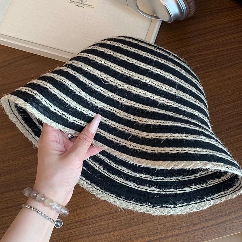 Женская полосатая соломенная шляпа-ведро для защиты от солнца One Size
