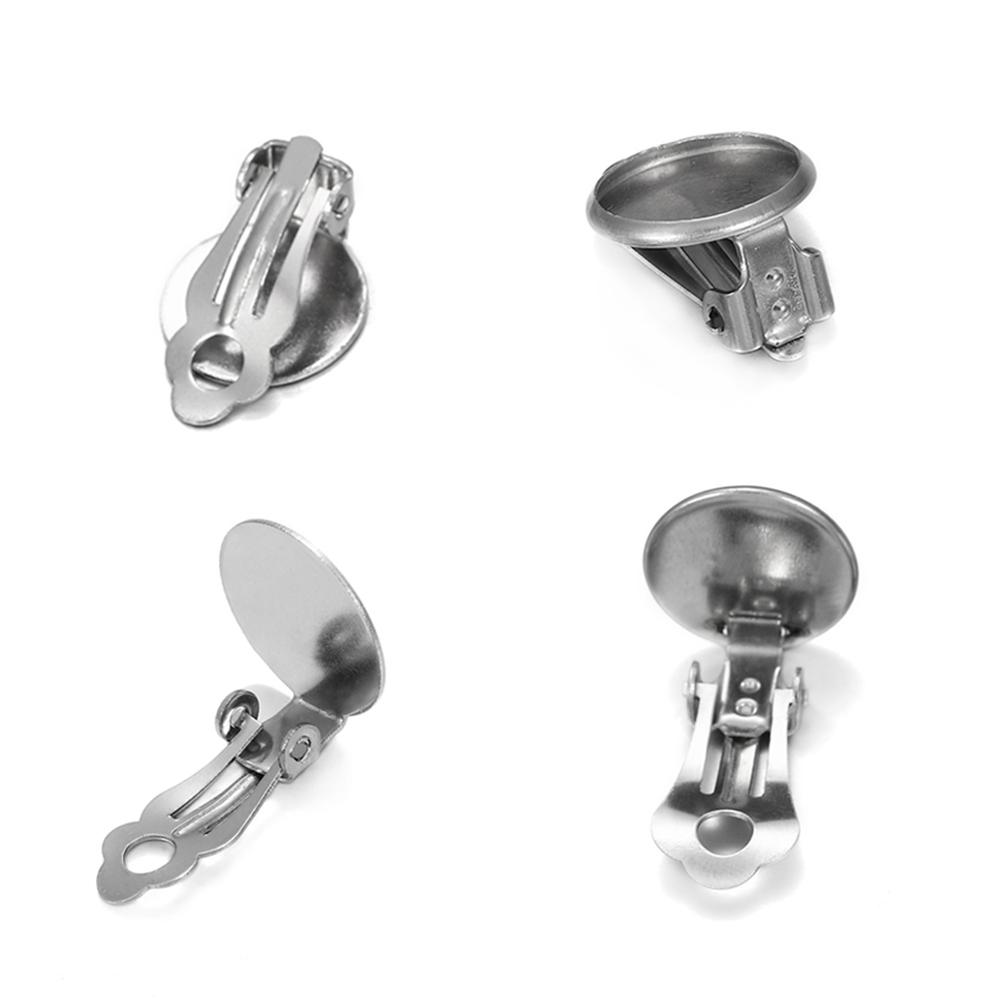 10pcs 8-14 mm Stainless Steel Round Flat Ear Clip Base Cabochon Bezel Tray Earrings Clips For DIY Jewelry Makings Accessories