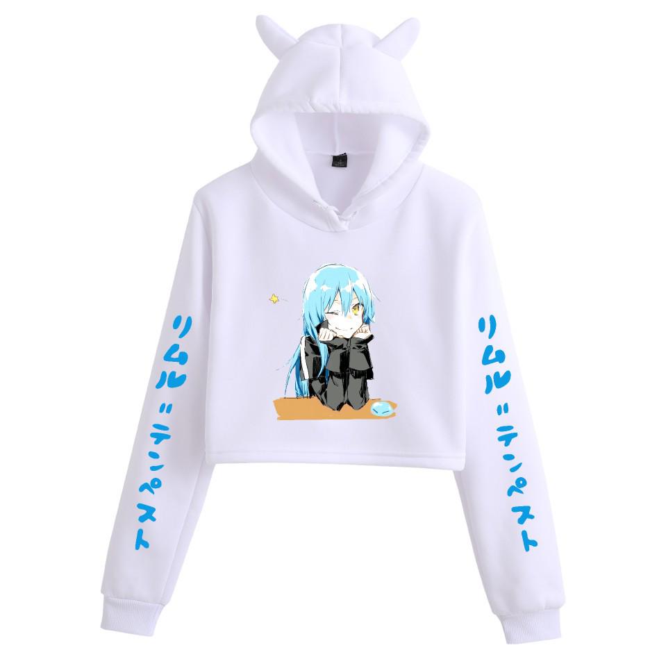 Reincarnato come uno Slime Crop Top Corto da Donna Anime con Orecchie da Gatto