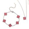 3PCS Titanium Steel Non Fading Double-sided Clover Set Necklace Bracelet Earrings