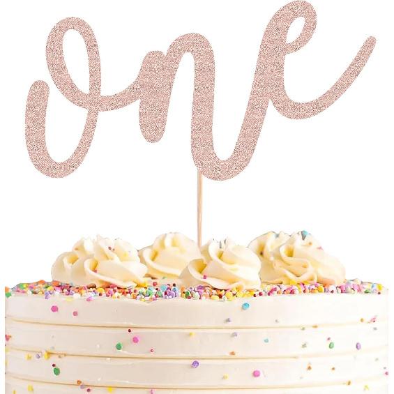 First Birthday Cake Topper - Red Glitter One Cake Decorating Supplies for Girls and Boys, Perfect for Baby Shower/Gender Revealing Party/Baby Party