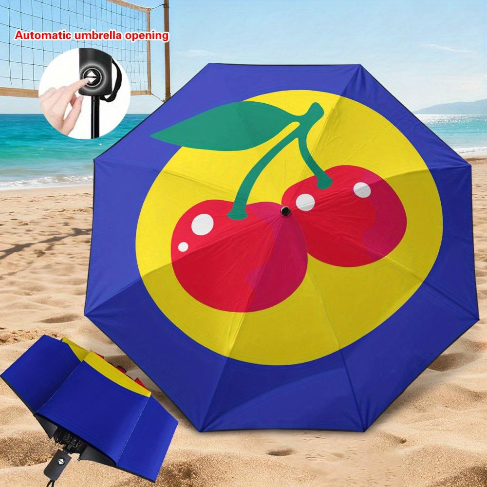 

1pc Automatic Open/Close Umbrella with Cherry Pattern (Red Cherries & Yellow) - Auto-Folding Compact Portable Sunshade, 8-Rib (as the picture,Iron&8K)
