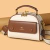 Women's PU leather top handle crossbody bag with multiple pockets, stylish contrasting color matching, and simple shoulder bag