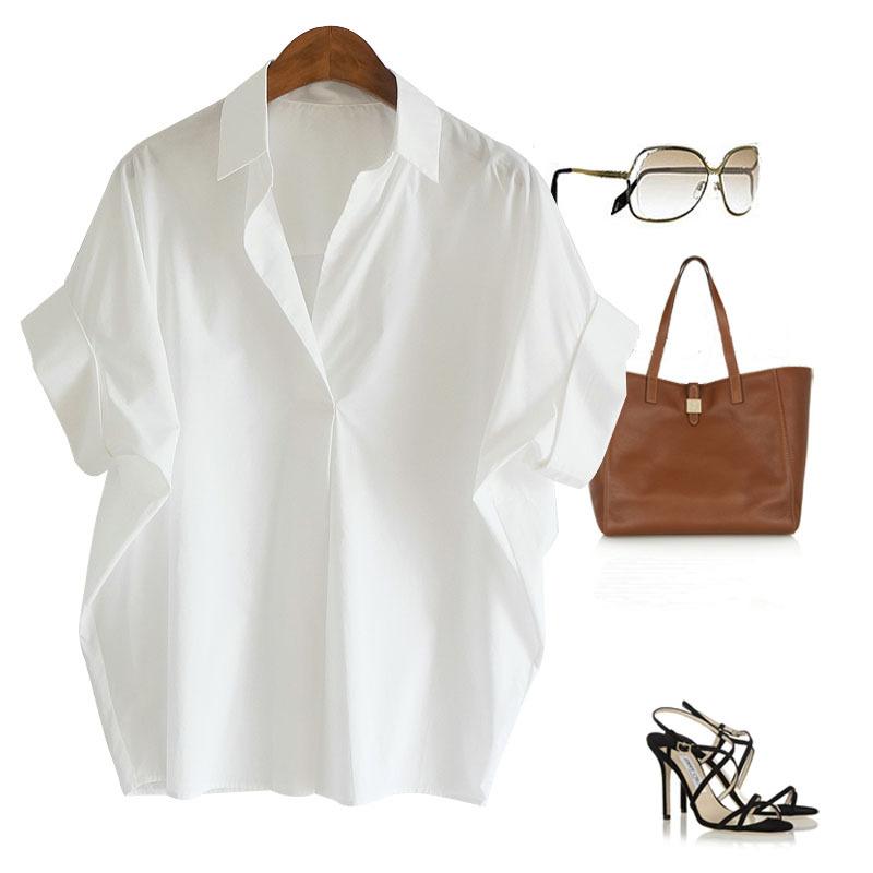 

Retro Shirt Chiffon Short-sleeved Shirt Frilly T-shirt Loose Casual T-shirt S білий