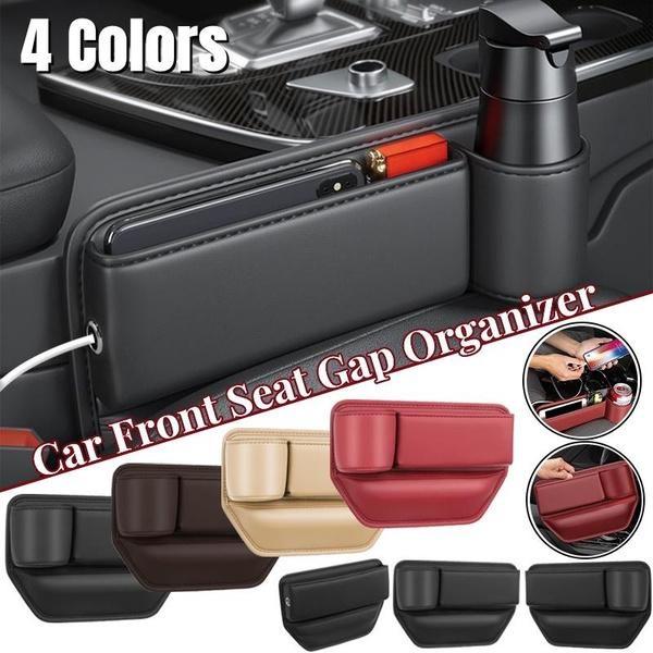 1Pc  Universal Car Seat Gaps Storage Box With Cup Holder, PU Leather Storage Box, Car Front Seat Gaps Filler, Car Interior Accessories