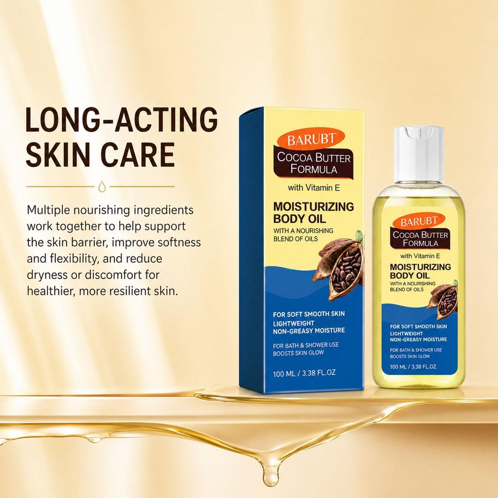 Cocoa Butter Body Oil Moisturizing Smoothing Non-Greasy Skin Care Nourishing Oil Natural Hydrating Glow Dry Skin Repair Lightweight Absorbing