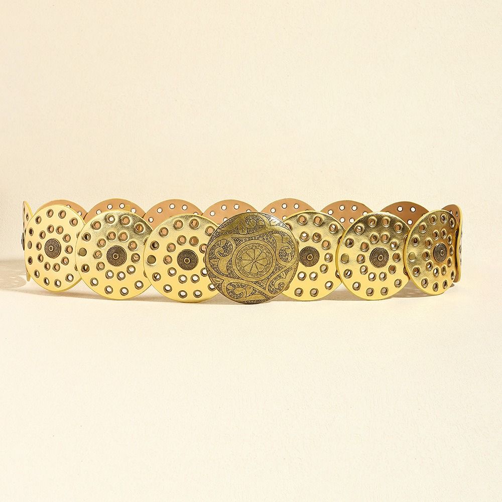 Y2K Hollow Belt Metal Buckle Wide Belts Vintage Disc Belts  for Women