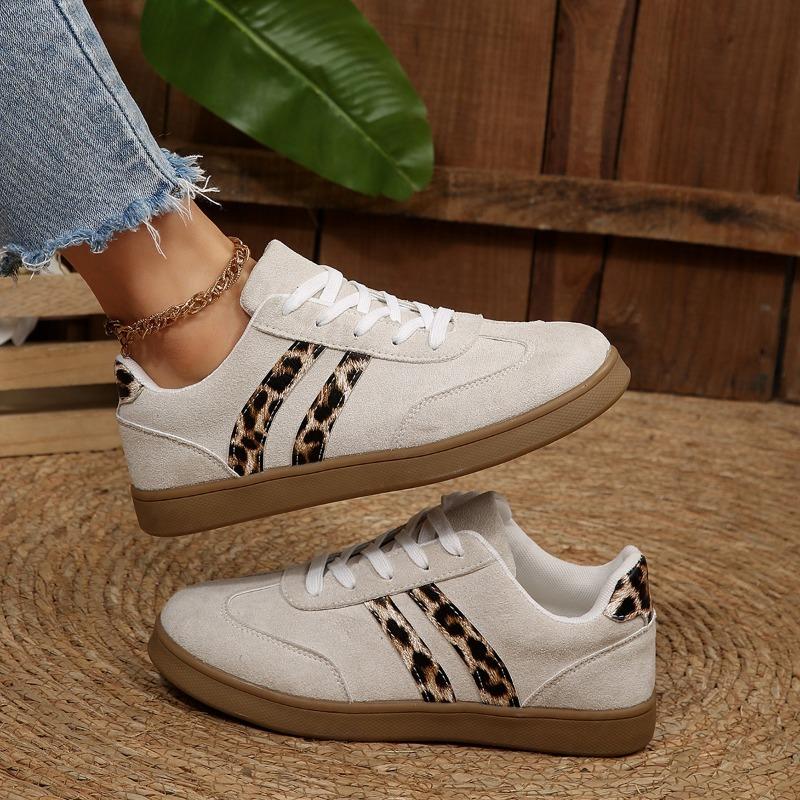 Modische Leopardenmuster Große Größe Damenschuhe Herbst Neu Leicht Bequem Schnürung FreizeitSchuhe Outdoor Rutschfest Schnürung Sneaker
