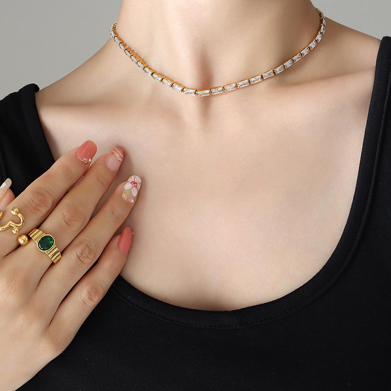 Colorful Geometric Square Chain Necklace: Women's 18K Gold-Plated Titanium Steel Choker
