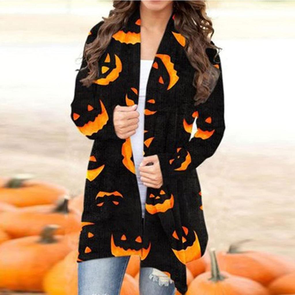 Women's Halloween Tops Casual Shirts Open Front Long Sleeve Loose Flowy Hem Cardigan Coat