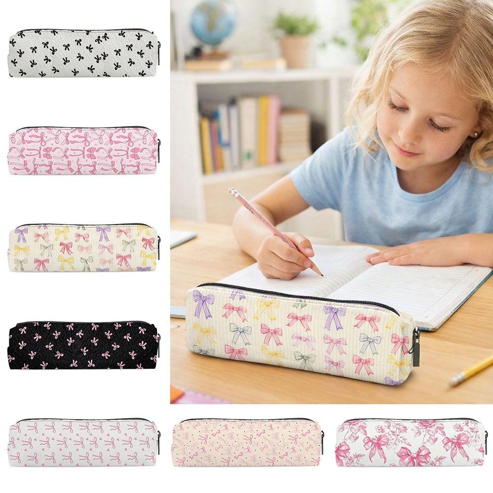 Portable Bowknot Pen Bag Zipper Closure Pencil Pouch New Pencil Case  School Supplies