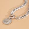 Hip-Hop Metal Disc Pendant Necklace Female, Niche Spring Buckle Single-Layer Chain Collarbone Necklace
