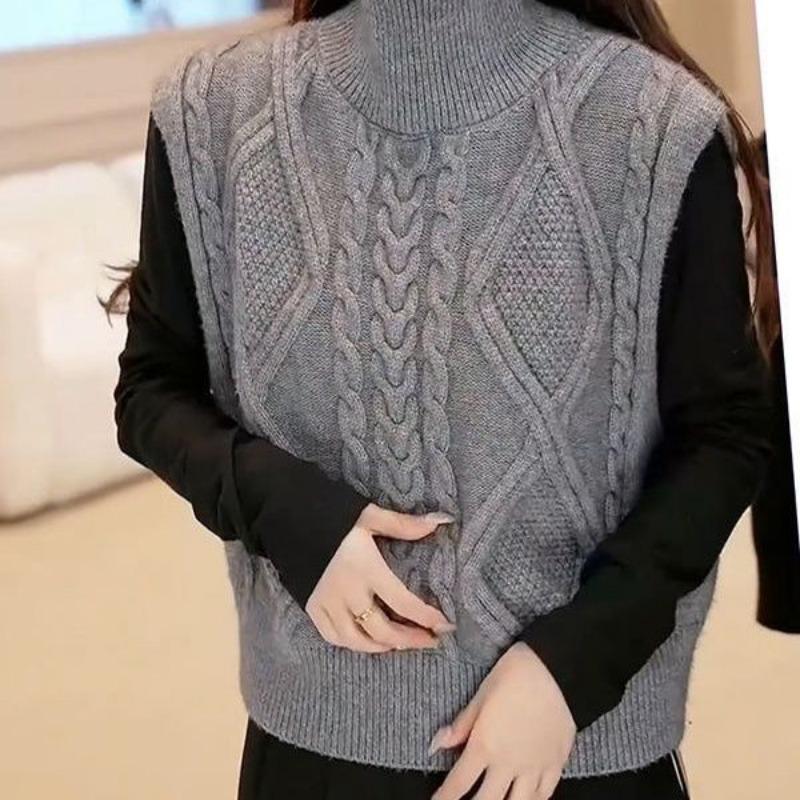 Fashionable and Versatile Pullover Solid Color Knitted Vest Autumn New Slimming Commuter Sweater