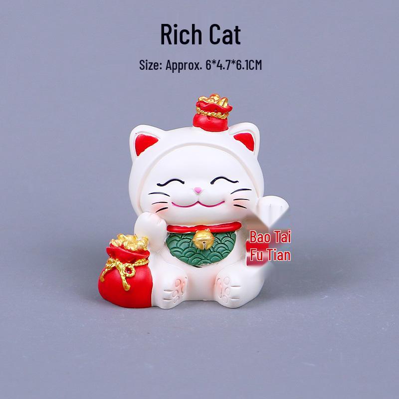 Cute Mini Beckoning Cat Ornament for Office Desk, Car Console, and Interior Decor