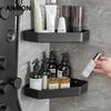 Aige No-Drill Gun Grey Corner Shower Shelf