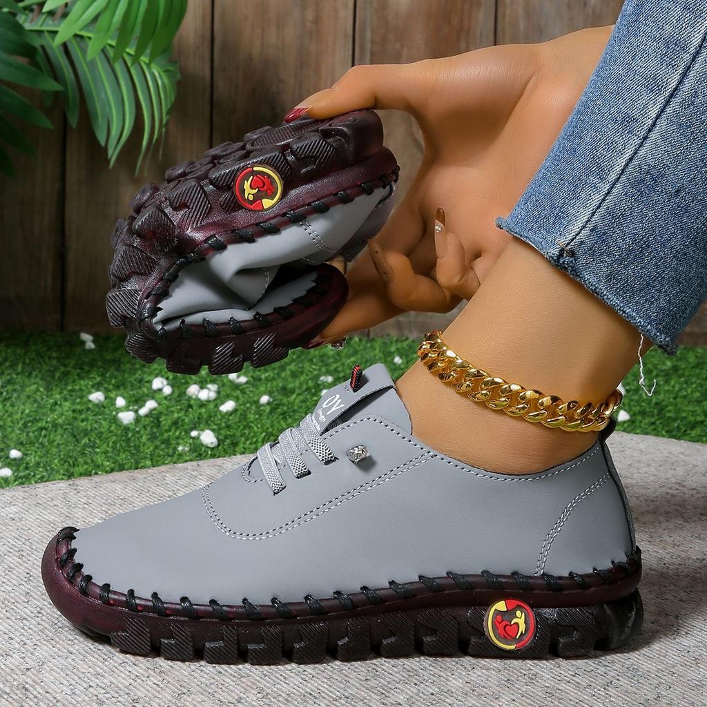 Soft Laced Up Oxford Shoes for Women Ortho Loafers Woman Plain Shockproof Driving Flats Elderly Mom Slip On Faux Leather Shoes