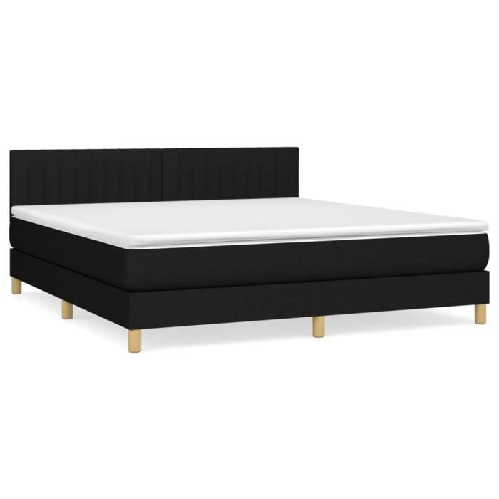 3140787 vidaXL Lit à sommier tapissier avec matelas Noir 160x200 cm Tissu