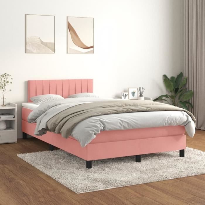 3141418 vidaXL Divan Bed with Mattress Pink 120x200 Cm Velvet