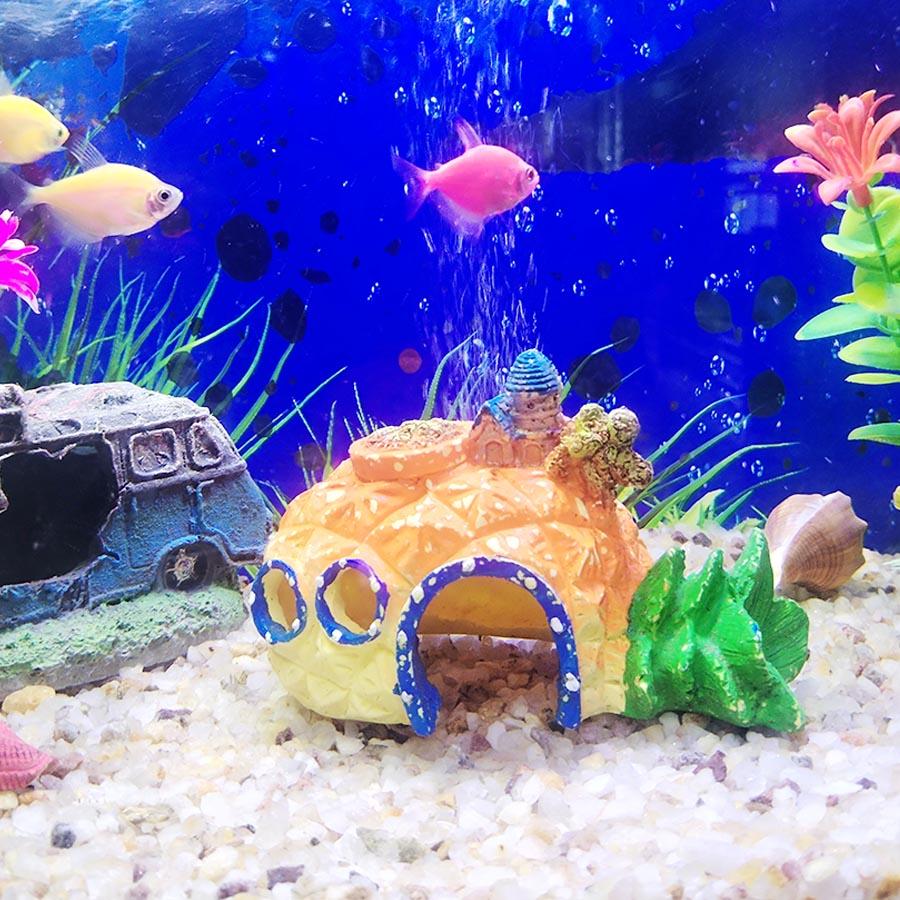 Aquarium Decoration Fish Tank Ornament Cartoon Pineapple Shape House Fish Hideout Shelter House Fish Tank Aquarium Accessories