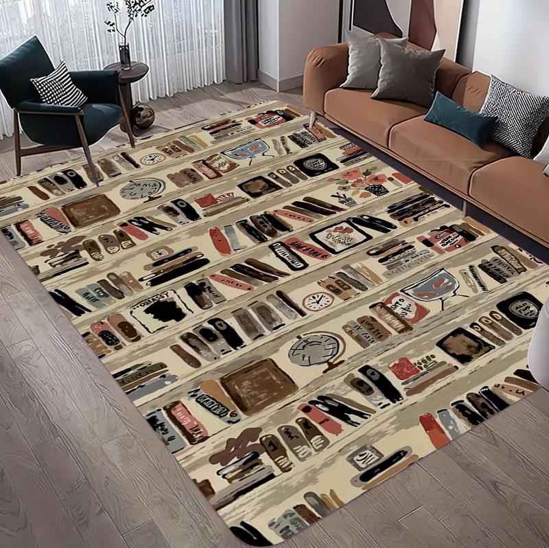 Vintage Art Bookshelf Printed Carpet Bohemian Style Farmhouse Decorative Floor Mat High End Living Room Kitchen Office Rug