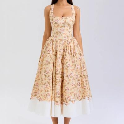 Sexy Damenbekleidung neues sexy Temperament U-Ausschnitt figurbetont Knopf Blumenkleid Damenbekleidung