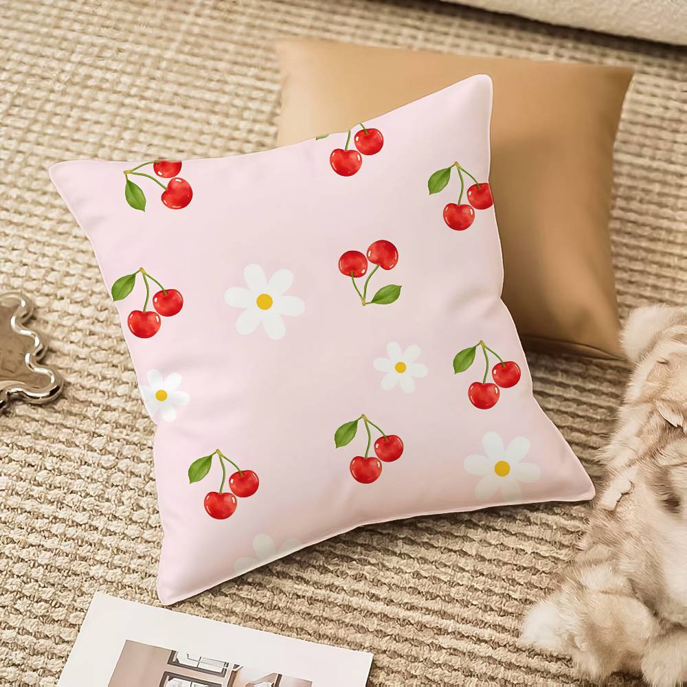 Pink Bow Cherry Pillow Case Anti-dustmite Invisible Zipper Sofa Bed