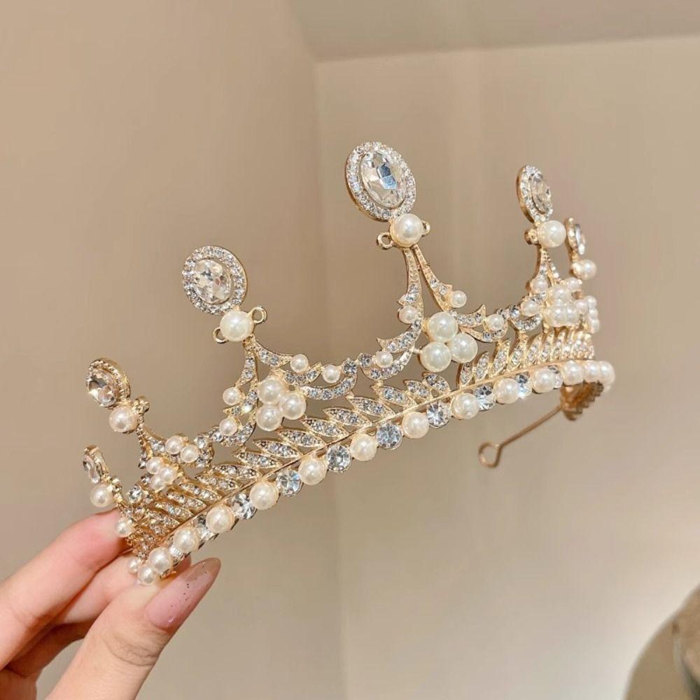 Pearl Rhinestone Bridal Headbands Crystal Bridal Crown Princess Diadem  Women Bride