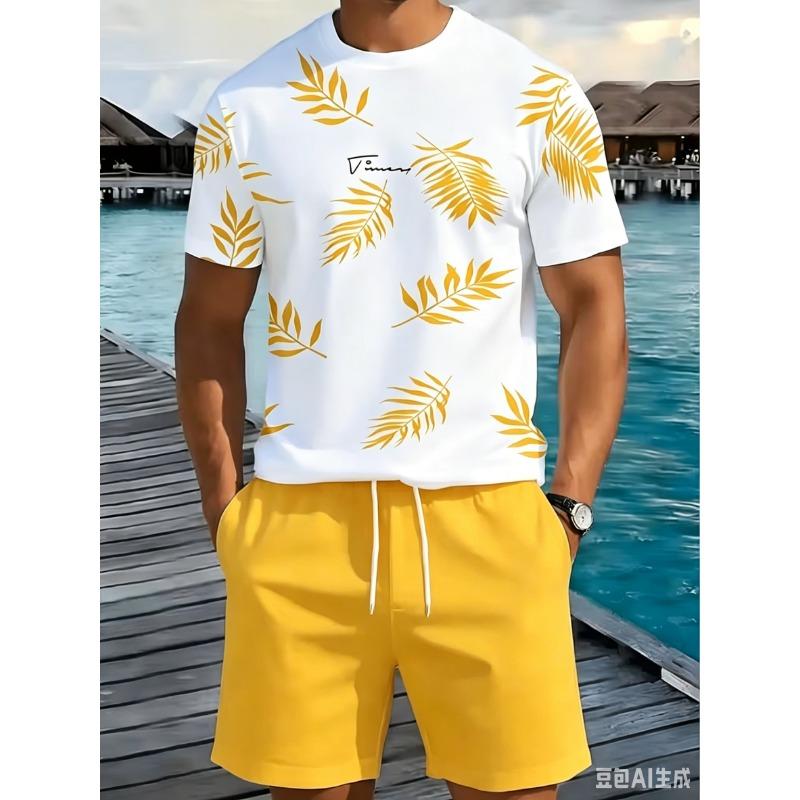 2026 Summer Men's Short-Sleeved Shorts Set with Pattern Printing Street Casual Fashion Comfortable and Soft