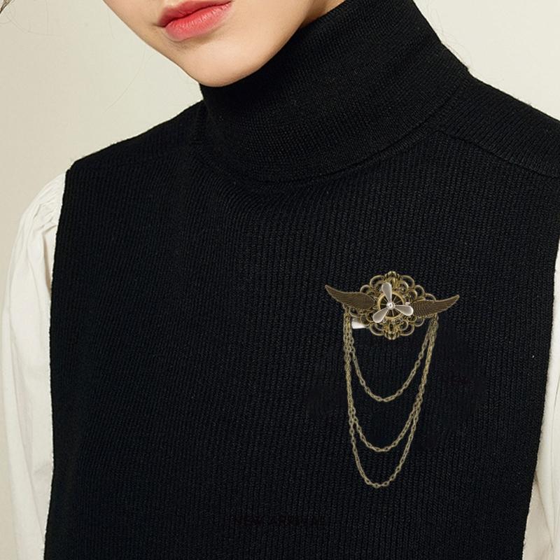 Gothic Wing Vintage 3D Chain Brooch And Hair Clip Multipurpose Alloy Accessory For Costume Parties