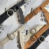 Womens Woven Modern Belt In Black Camel And Beige With Round Buckle For Everyday Wear