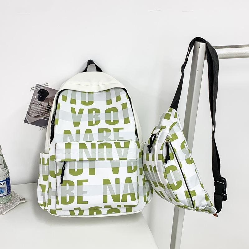 School Bag Student Printed Letter Backpack Wind Casual Simple Large Capacity Female Contrasting Color Junior High School Student Campus School Bag