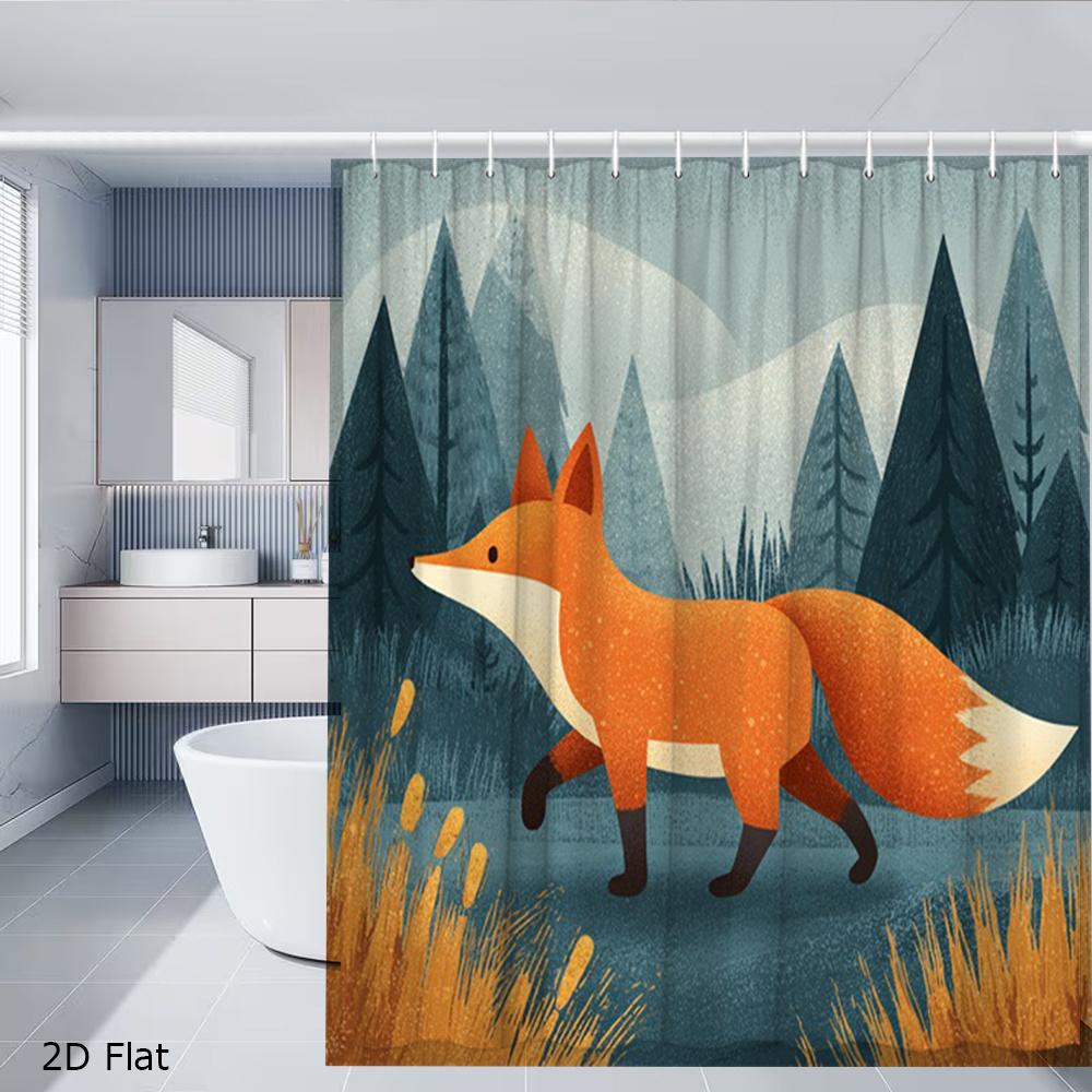 Cute Fox Woodland Nature Shower Curtain Waterproof Polyester Bathroom Decor Art Print Forest Animal Curtain
