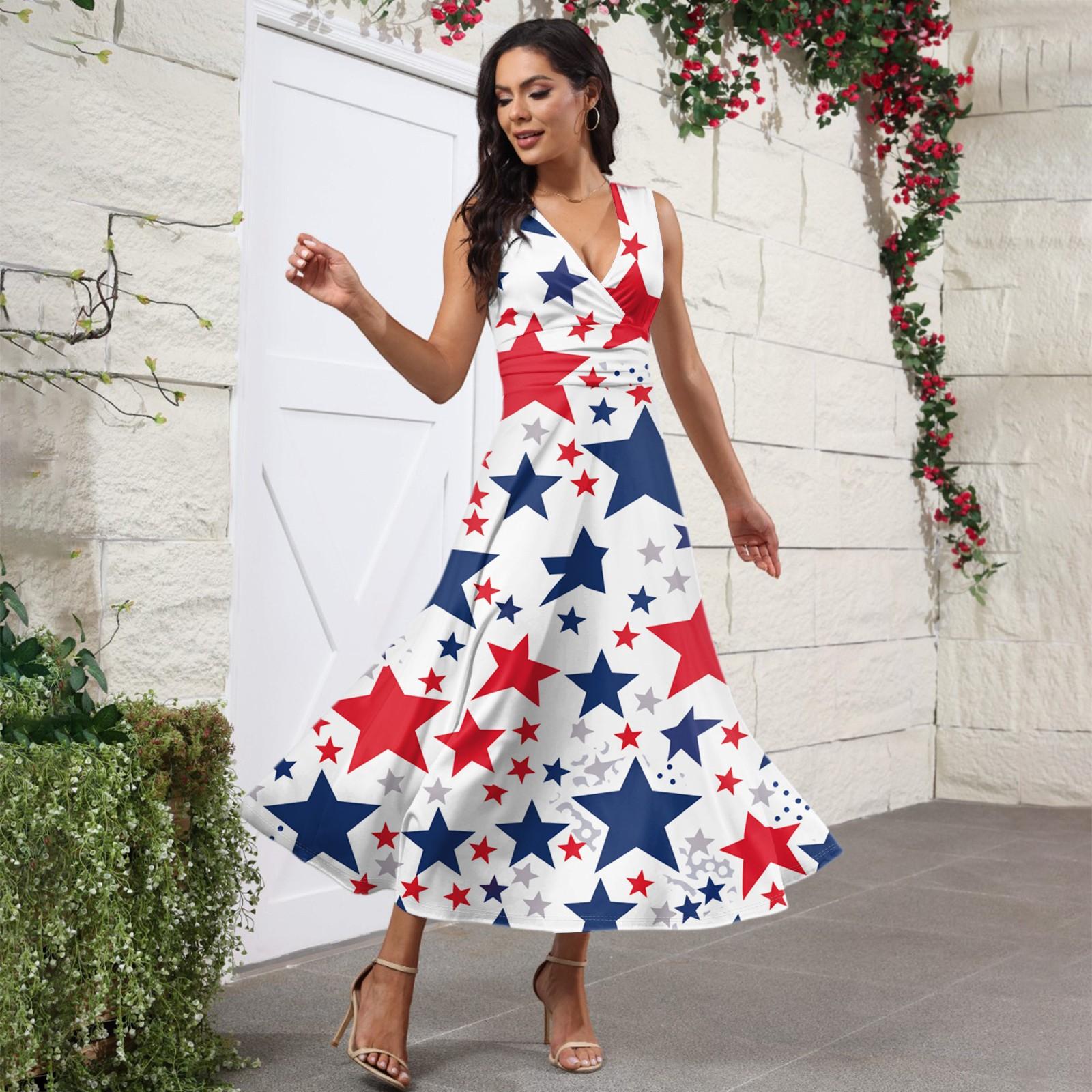 

Женское повседневное и модное платье без рукавов с принтом «День независимости» XL белый
