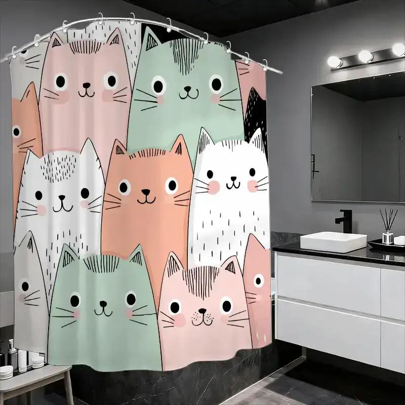 A Bathroom Shower Curtain Featuring A Cat Beauty Contest For Pet Day, Includes 12 Hooks, Measuring 70.87*70.87Inch For Home Deco