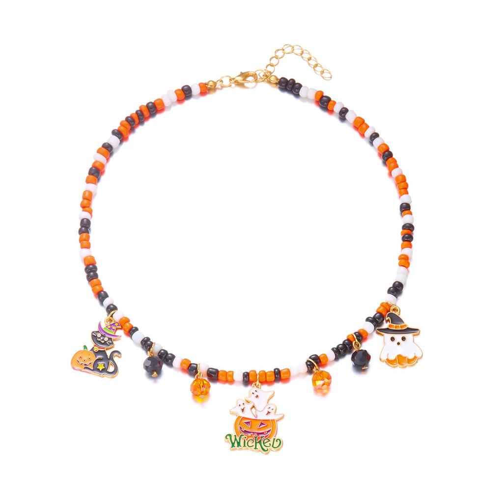 Festive Halloweens Necklace Featuring Spiders Designs Alloy Chain With Crystals Embellishments for Costume Accessories