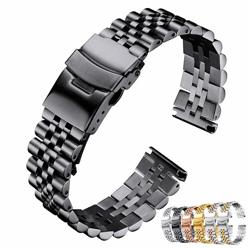 

Black Stainless Steel Double Safety Watch Band, Flat End, 18-26mm 20mm