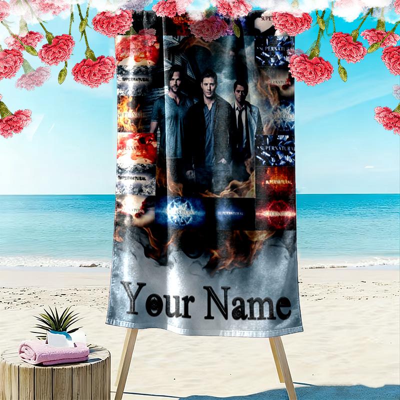 Name Custom Supernatural Poster Print Beach Towel, Large Soft Quick Dry Towel for Beach Camping Swimming