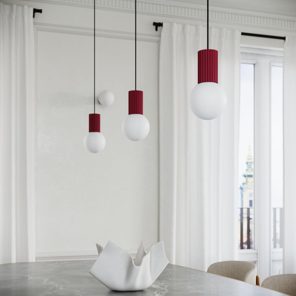 Lampa Wisząca Nowoczesna Burgund Ryflowana Szklana Biała Kula Do Salonu Jadalni Nad Stół 1Xg9 8W Halo Sollux Lighting