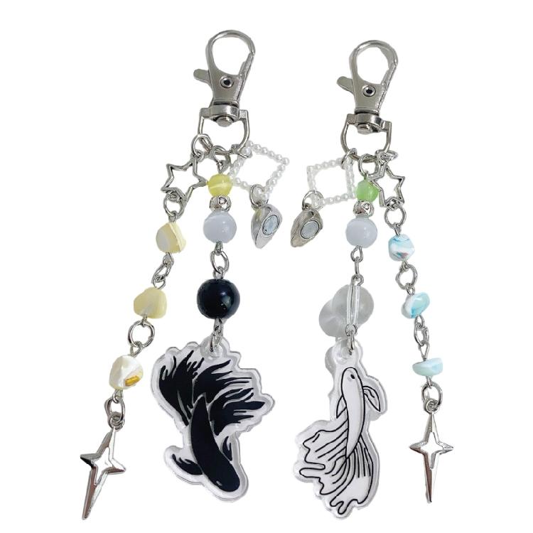 

Lucky Yin Yang Fish Keychain For Couples Magnetic Closure Artisanal Crafted Charm With Colored Stones Love Symbol Gift 1