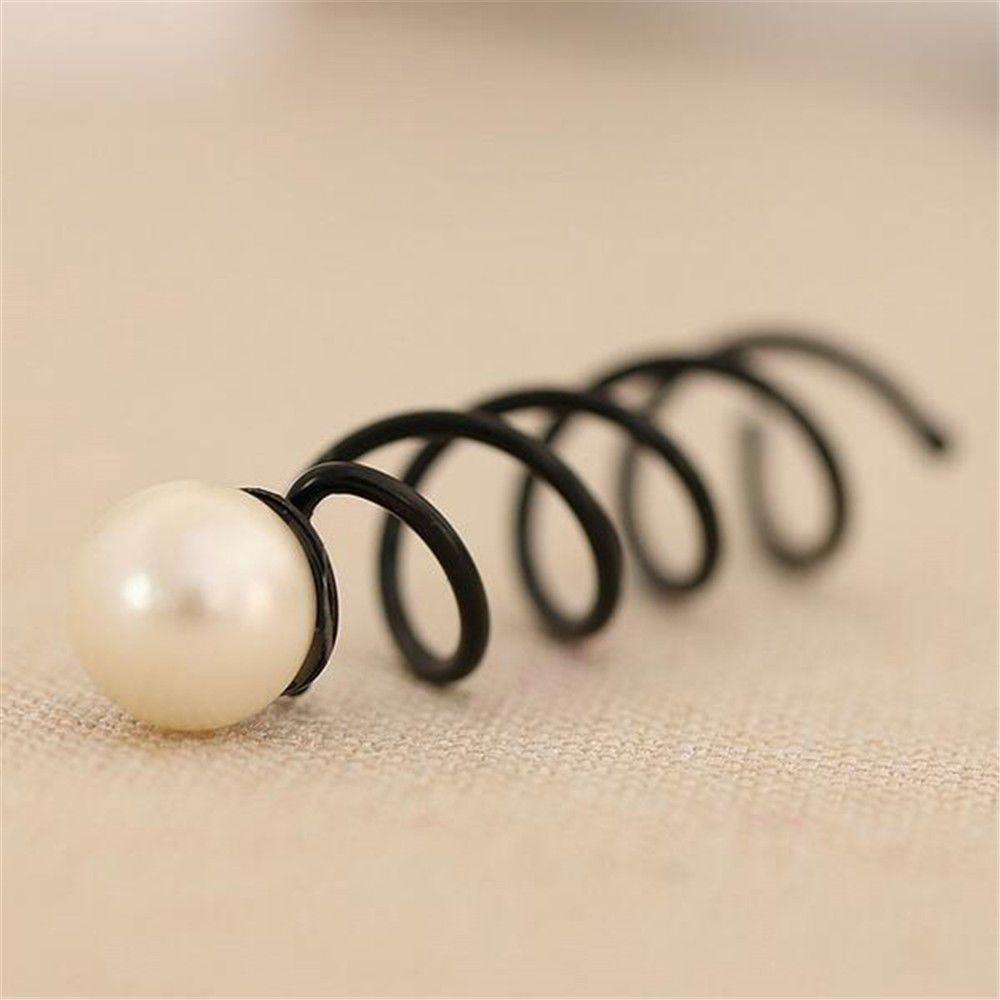 4pcs Women Fashion Hair Pins Spin Hair Accessory Hair Barrette Big Pearl Screw Clip Twist