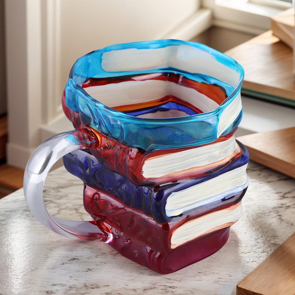 Painted Book Mug Novelty 3D Colored Book Glass Cup Decorative Colorful Book Water Cup for Kitchen Drinkware