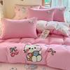 Soft Washed Cotton Cartoon Embroidered Bedding Set Teen Girls Dorm Room Modern Simple Style