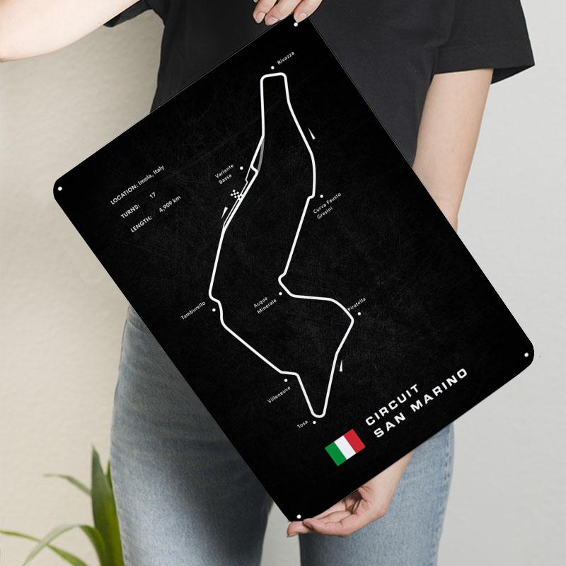 

Сан-Марино Имола Постер Гоночные трассы Металлическая табличка Ретро Настраиваемый Трассы Ф1 Таблички для украшения дома, комнаты Декор для мужской пещеры 20x30cm（7.8x11.8inch）