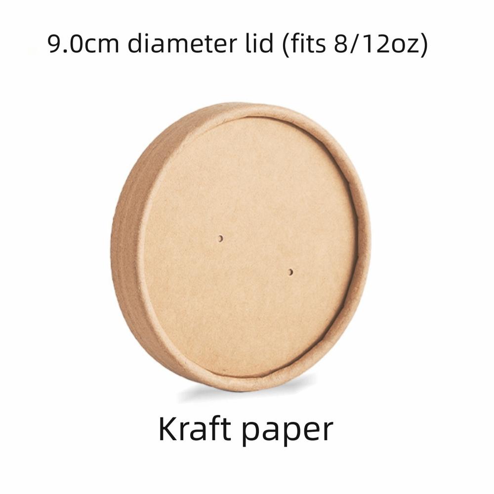 10PCS Disposable Takeaway Packing Boxes with Lid Round Paper Soup Bucket Kraft Paper Lunch Box