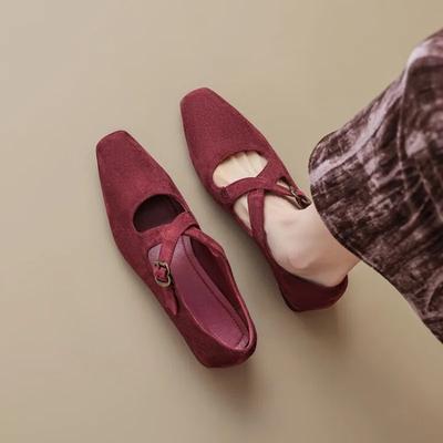 Nowe Minimalistyczne Retro Niskie Obcasy Okrągły Nosek Baleriny Damskie Klamra Pasek Jednolity Kolor Oddychające Mary Jane Pojedyncze Buty rozmiar 35-43