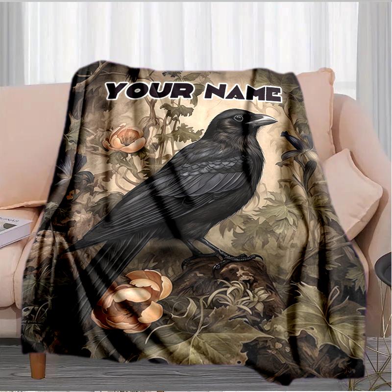 1PC Custom Name Raven Garden Flannel Blanket Versatile,all-season Throw Suitable for the Living Room,bedroom,camping,travel,and Gift