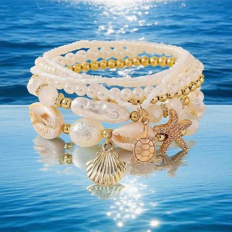 7pcs/Set Seashells, Pearls Beads Layered Bracelet Set, Ndom Shell Patterns, Great Gift Idea, Healing Crystal Bracelet for Spiritual Energy Healing