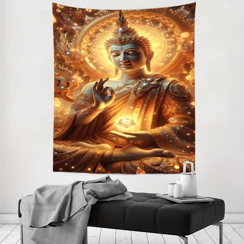Gilded Starry Sky Buddha Tapestry Zen Intent Buddha Light Buddha Hall Living Room Background Wall Room Decoration 100X70CM