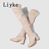 Fashion Liyke 2025 New Fashion Round Toe Zip Thigh High Boots Women Autumn Winter Chunky Heels Motorcycle Over The Knee Shoe Botas Mujer