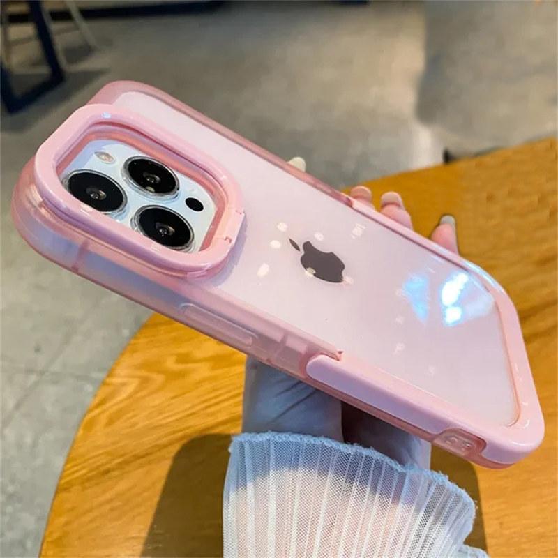 Průhledný držák stojánku na nárazník Pouzdro na telefon pro iPhone 13 12 11 14 15 Pro Max 13Pro XR XS Max X 11 Nárazuvzdorná ochrana fotoaparátu Zadní kryt